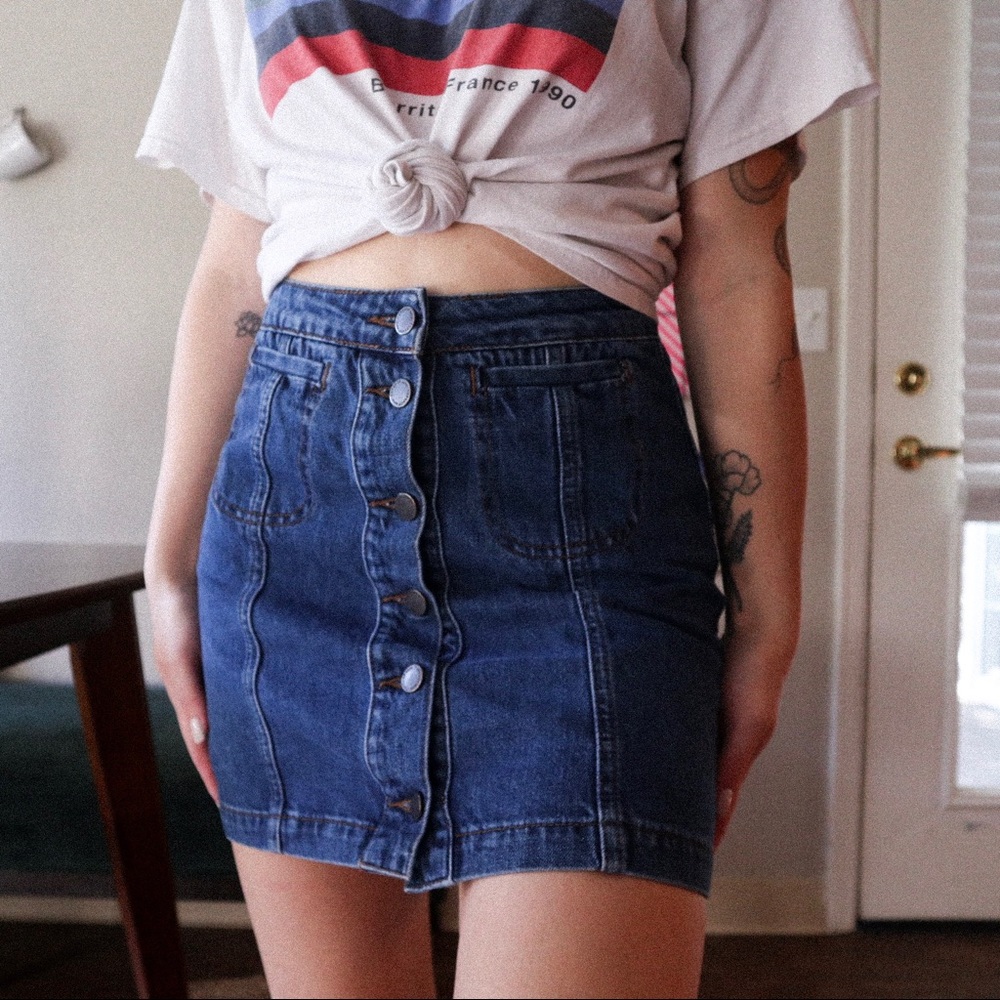 Topshop Denim Button Down Skirt